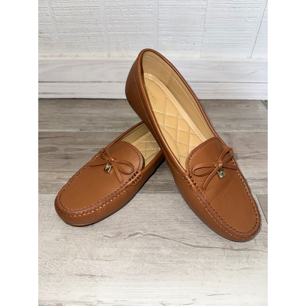 Michael Kors Lillie Moc Loafers Women Acorn Brown Leather Bow Flats 8M